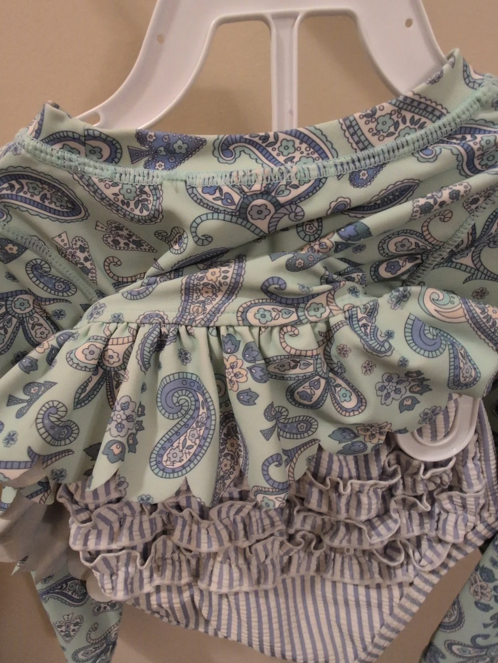 Ruffle Butts 3t Mint & Paisley Ruffle Rashguard/Blue&White Striped Bottom Set